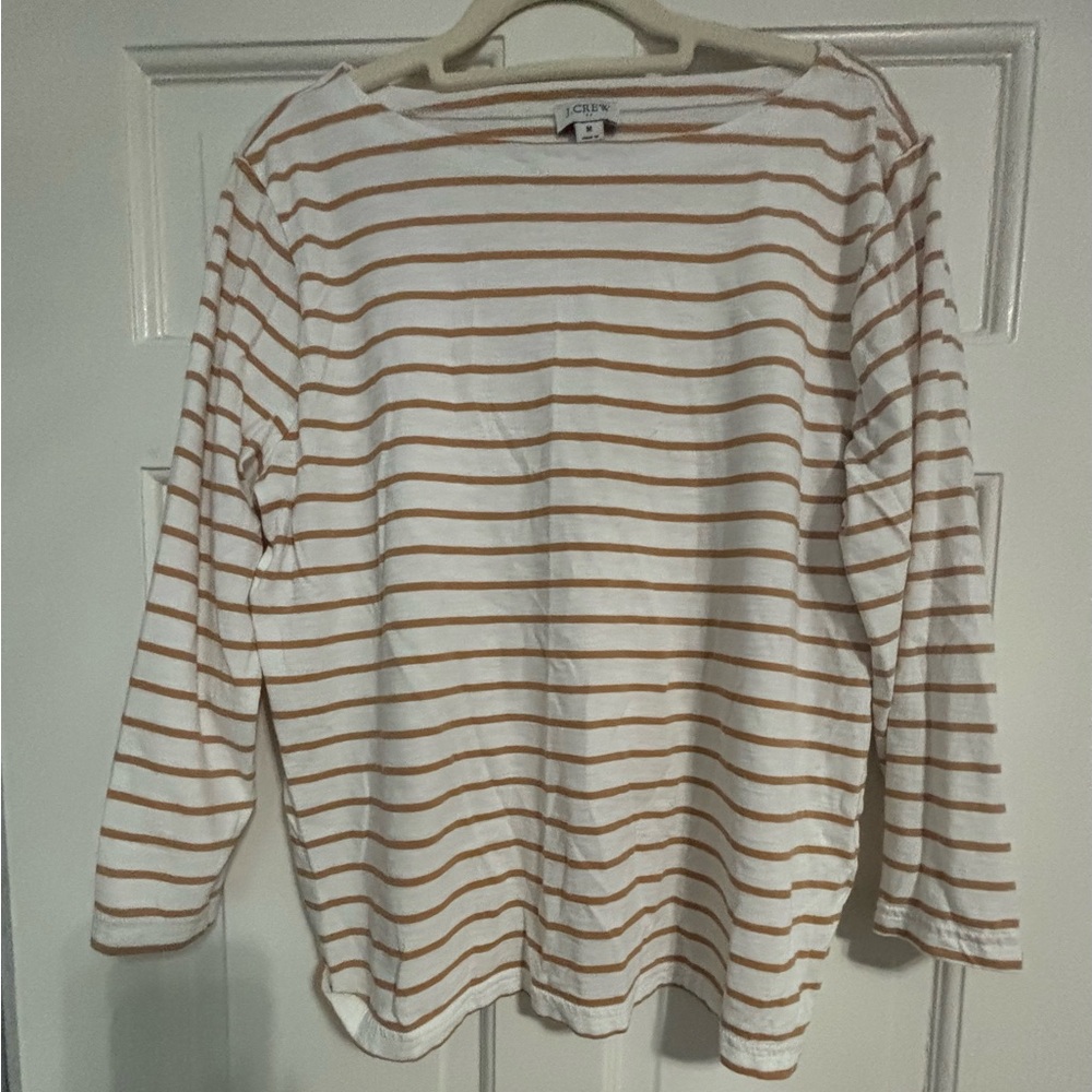J.Crew White and tan Striped Top